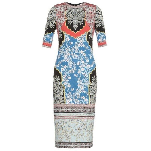 Alice + Olivia Delora Fitted Mock Neck Floral Midi Dress Palace Daffodil 2 NWT - Picture 5 of 13